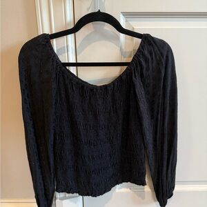 Express Black Smocked Puff Sleeve Blouse